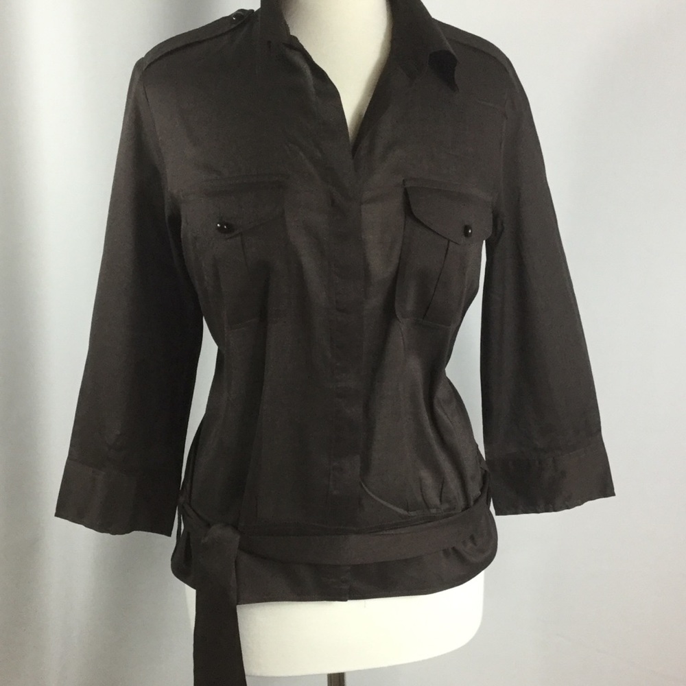 Ann Taylor brown long sleeve blouse w/sash belt